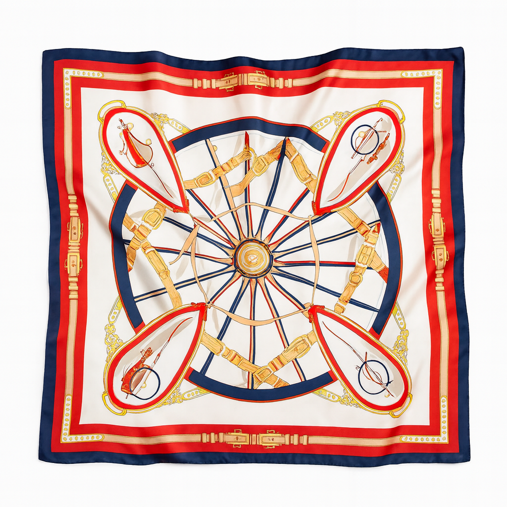 Foulard carré de soie 70 - La Ronde Équestre Rouge-Maison Berettini