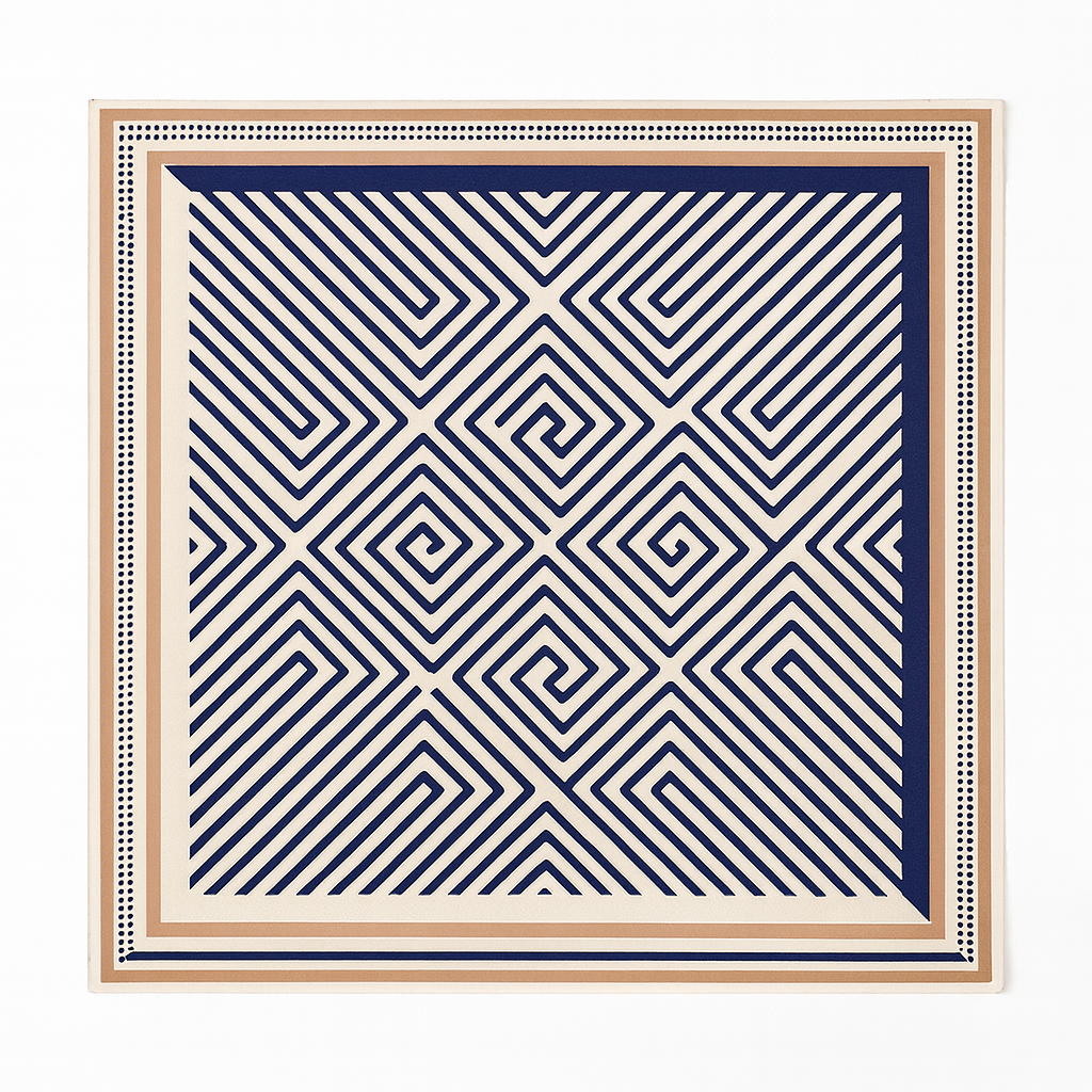Foulard carré de soie 70 - Labyrinthe Indigo-Maison Berettini