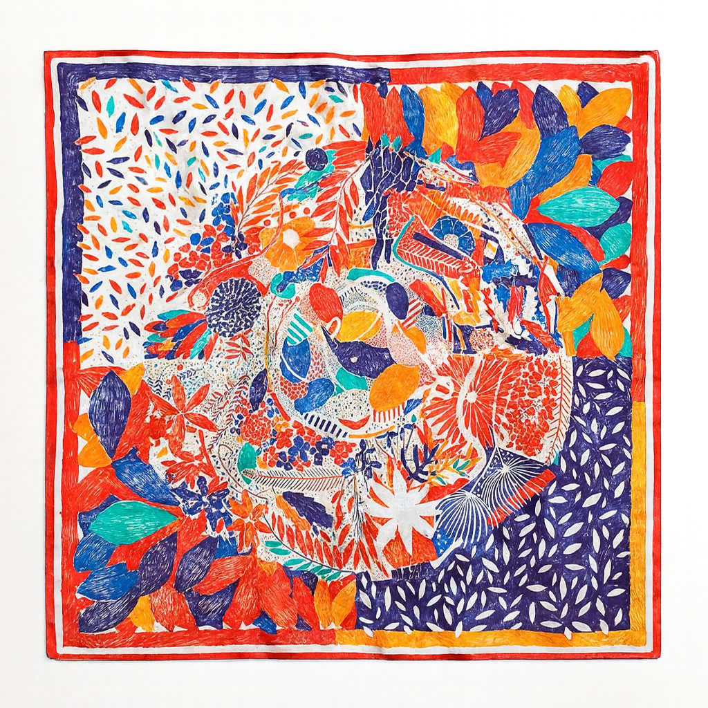 Foulard carré de soie 70 - Le Carnaval des Couleurs-Maison Berettini