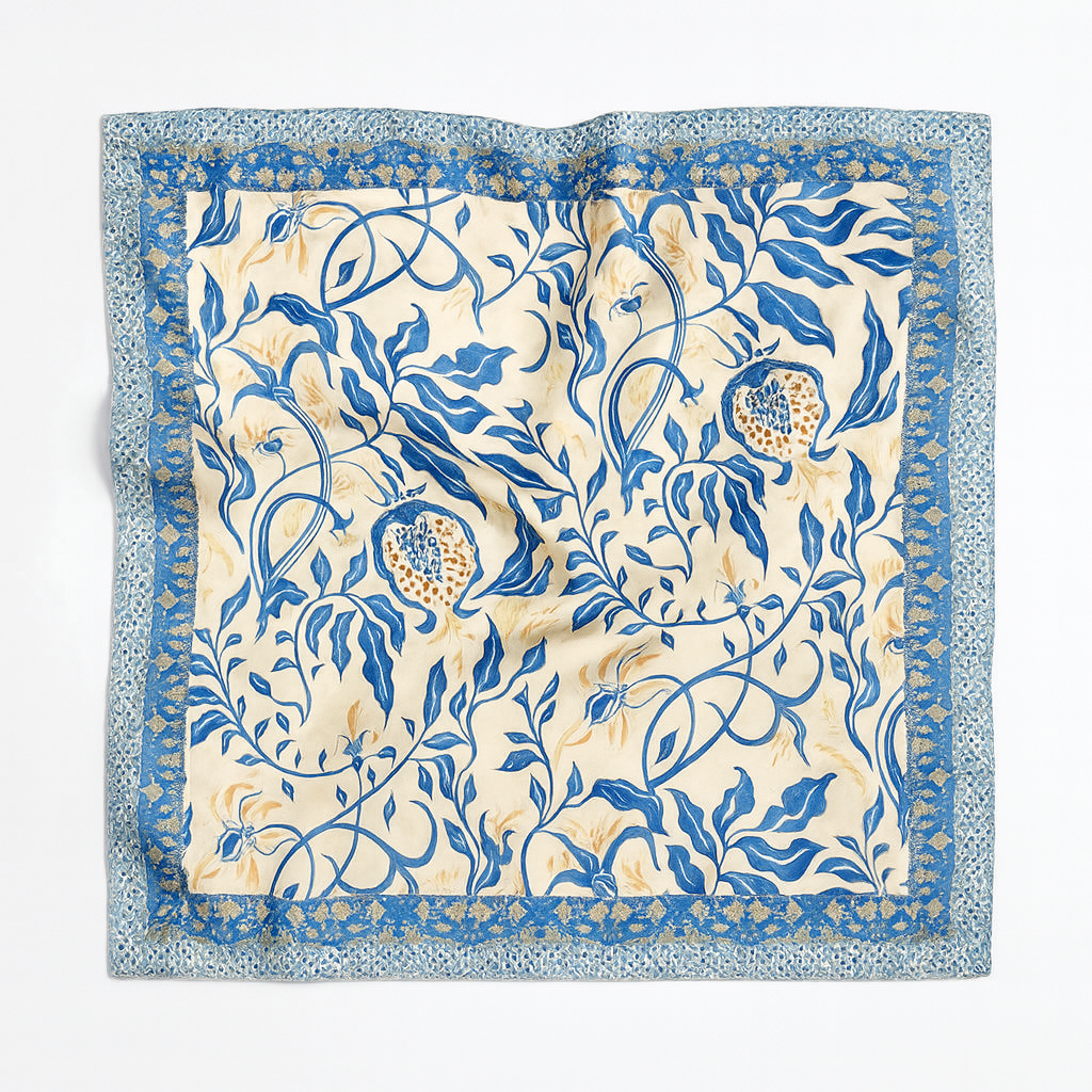 Foulard carré de soie 70 - Le feuillage bleu-Maison Berettini