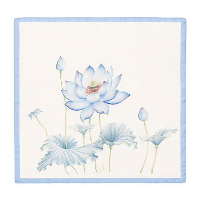 foulard carré de soie 70 - Le Lotus Bleu-Maison Berettini
