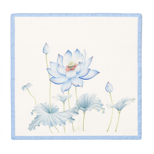 foulard carré de soie 70 - Le Lotus Bleu-Maison Berettini