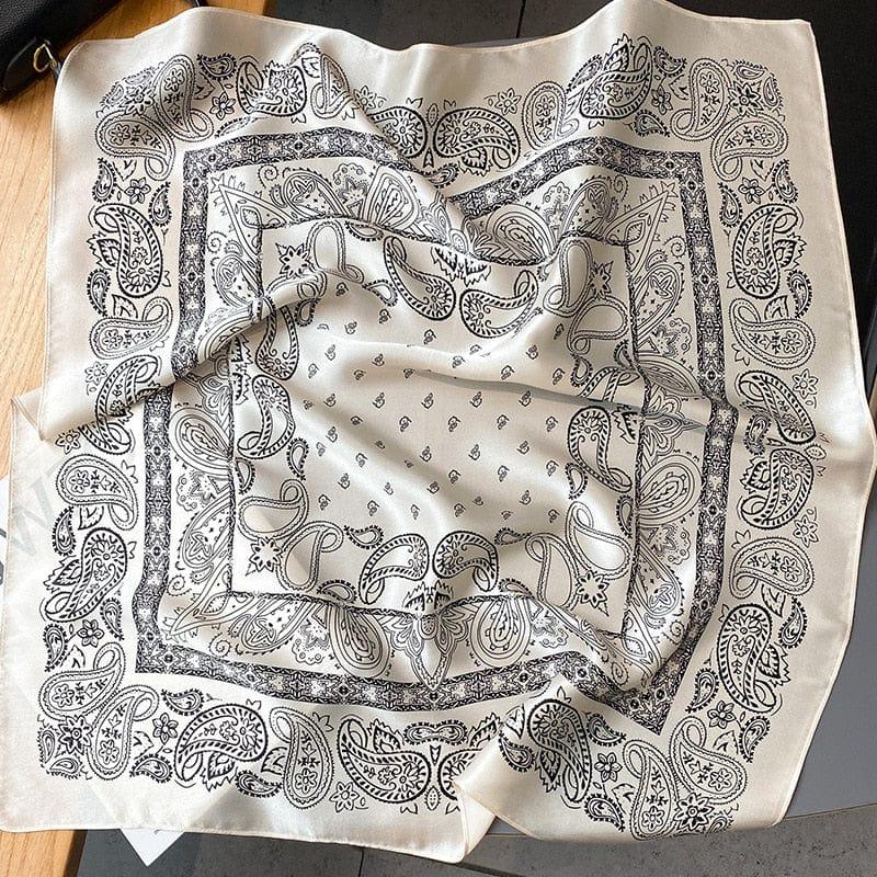 Foulard carré de soie 70 - Le Paisley Noir et Blanc-Maison Berettini