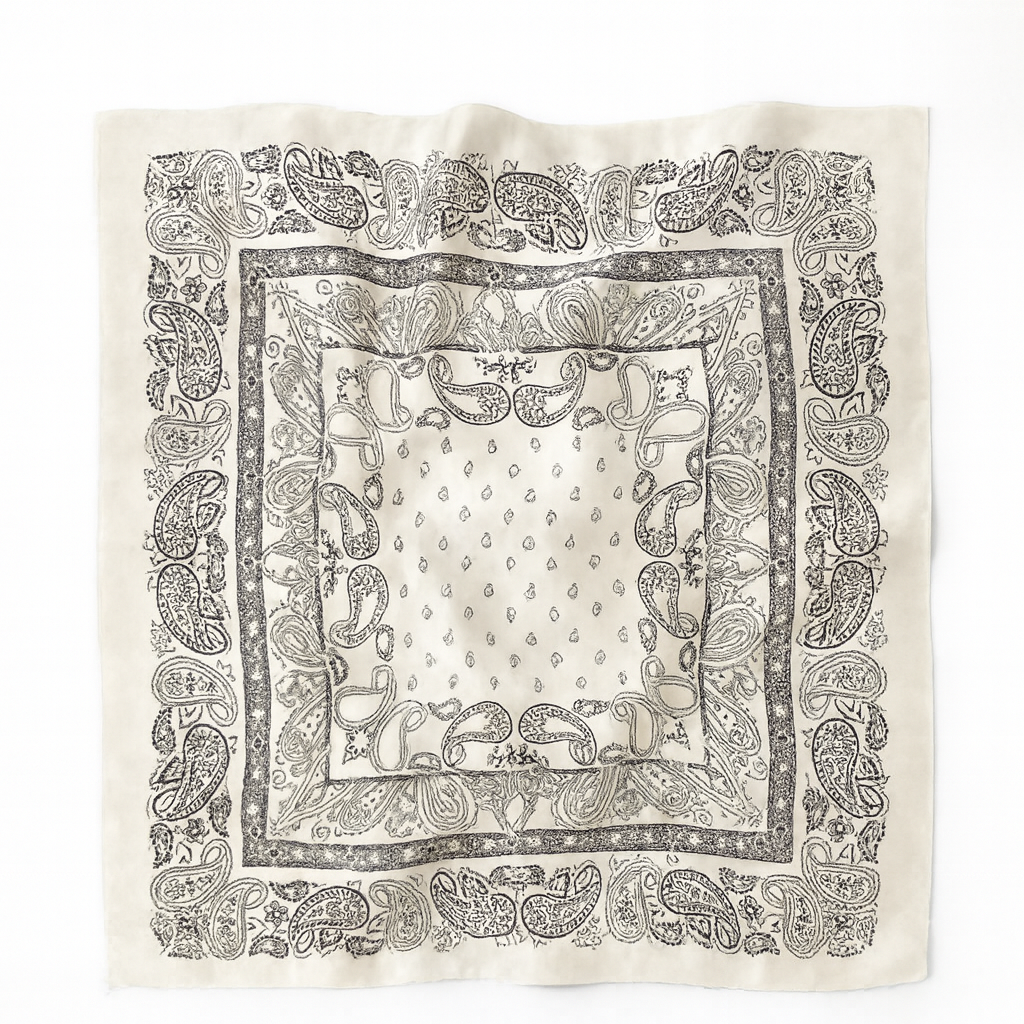 Foulard carré de soie 70 - Le Paisley Noir et Blanc-Maison Berettini