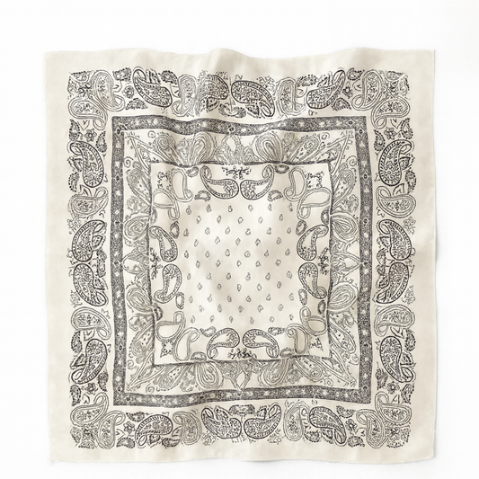 Foulard carré de soie 70 - Le Paisley Noir et Blanc-Maison Berettini