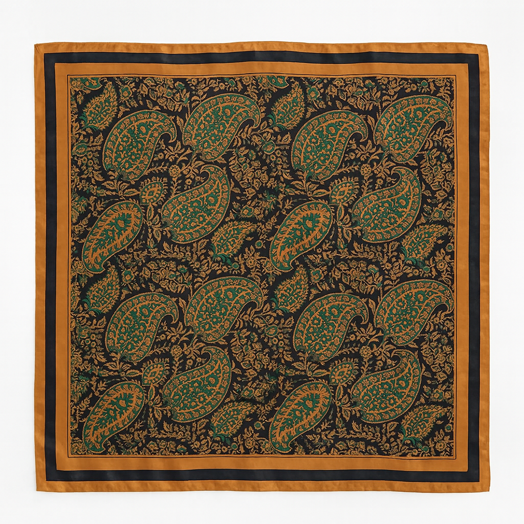 Foulard carré de soie 70 - Le Paisley vert-Maison Berettini