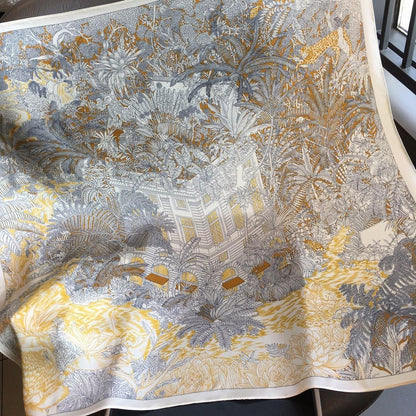 Foulard carré de soie 70 - Le Temple Sauvage-Maison Berettini