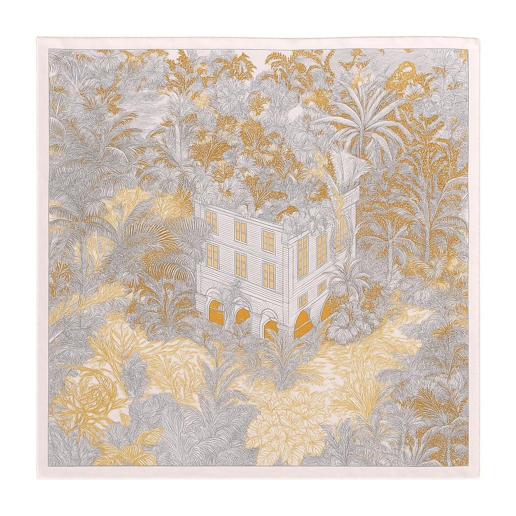 Foulard carré de soie 70 - Le Temple Sauvage-Maison Berettini