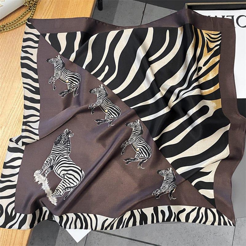 Foulard carré de soie 70 - Le Zèbre Marron-Maison Berettini