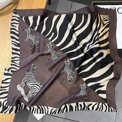 Foulard carré de soie 70 - Le Zèbre Marron-Maison Berettini