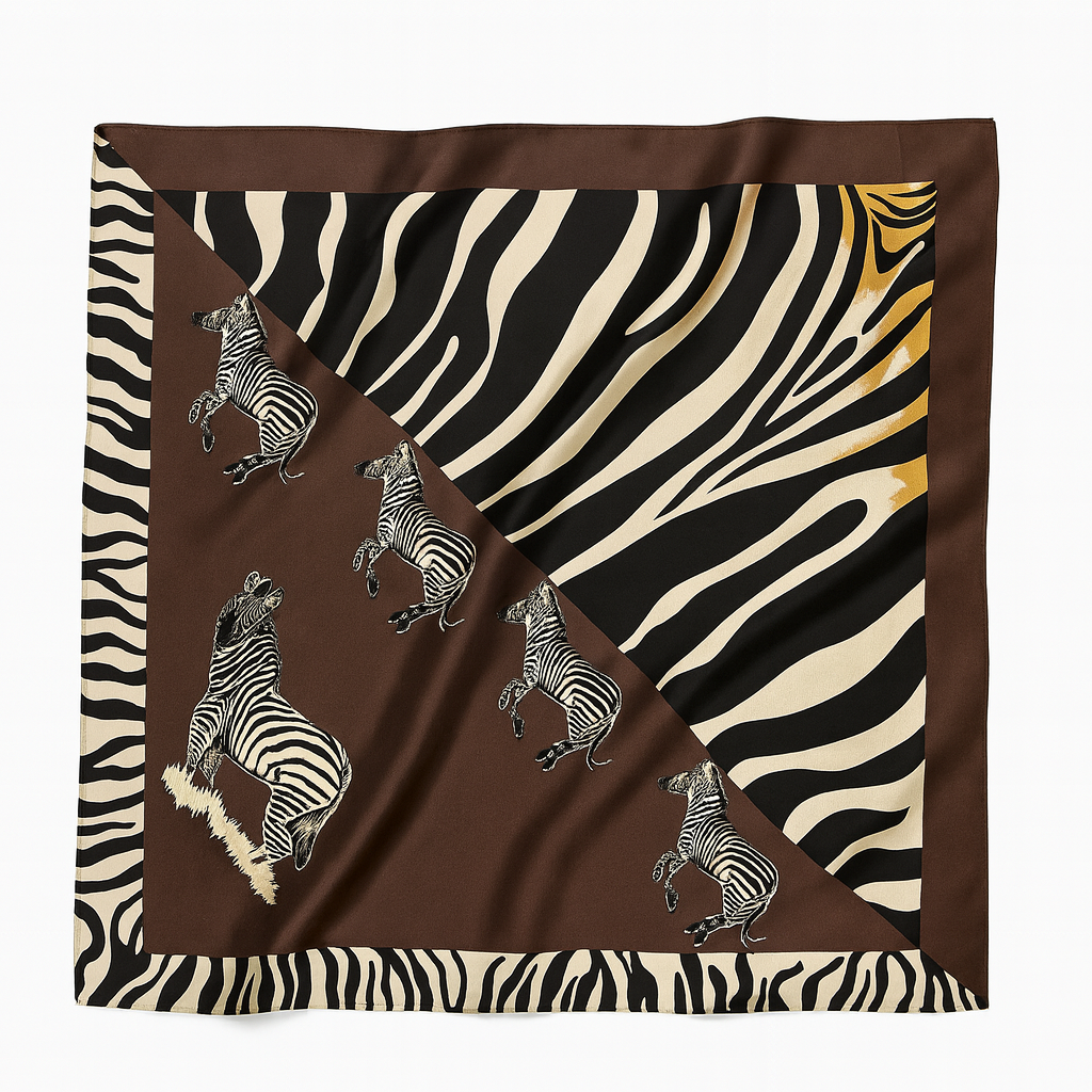 Foulard carré de soie 70 - Le Zèbre Marron-Maison Berettini