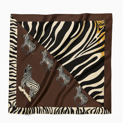 Foulard carré de soie 70 - Le Zèbre Marron-Maison Berettini