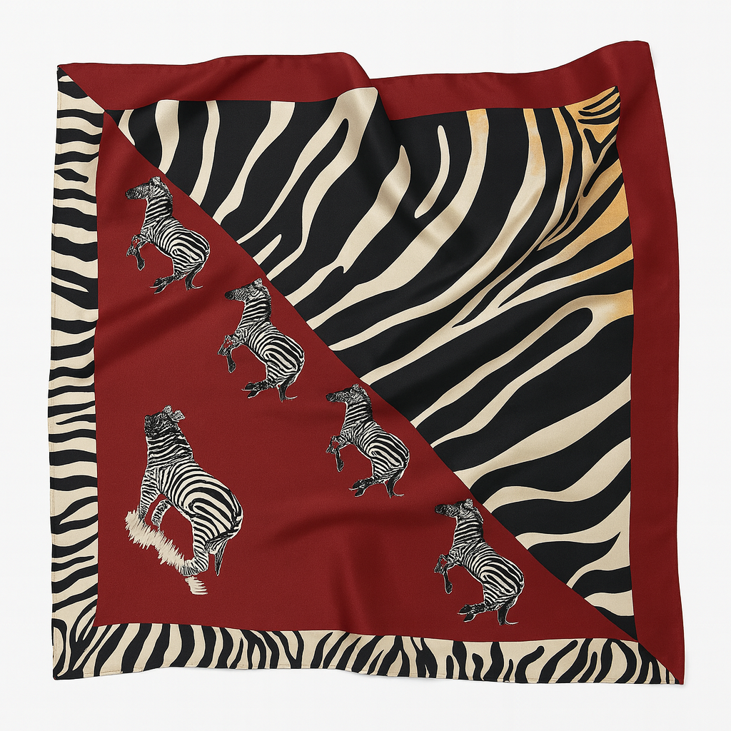 Foulard carré de soie 70 - Le Zèbre Rouge-Maison Berettini