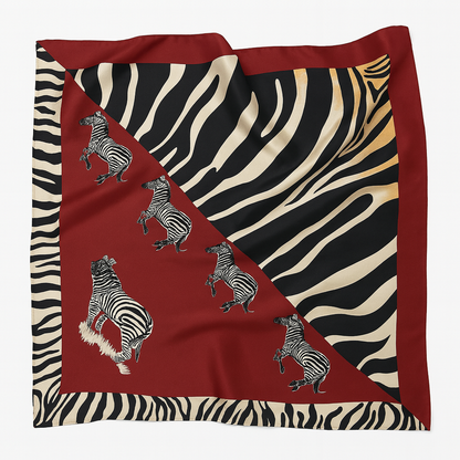Foulard carré de soie 70 - Le Zèbre Rouge-Maison Berettini