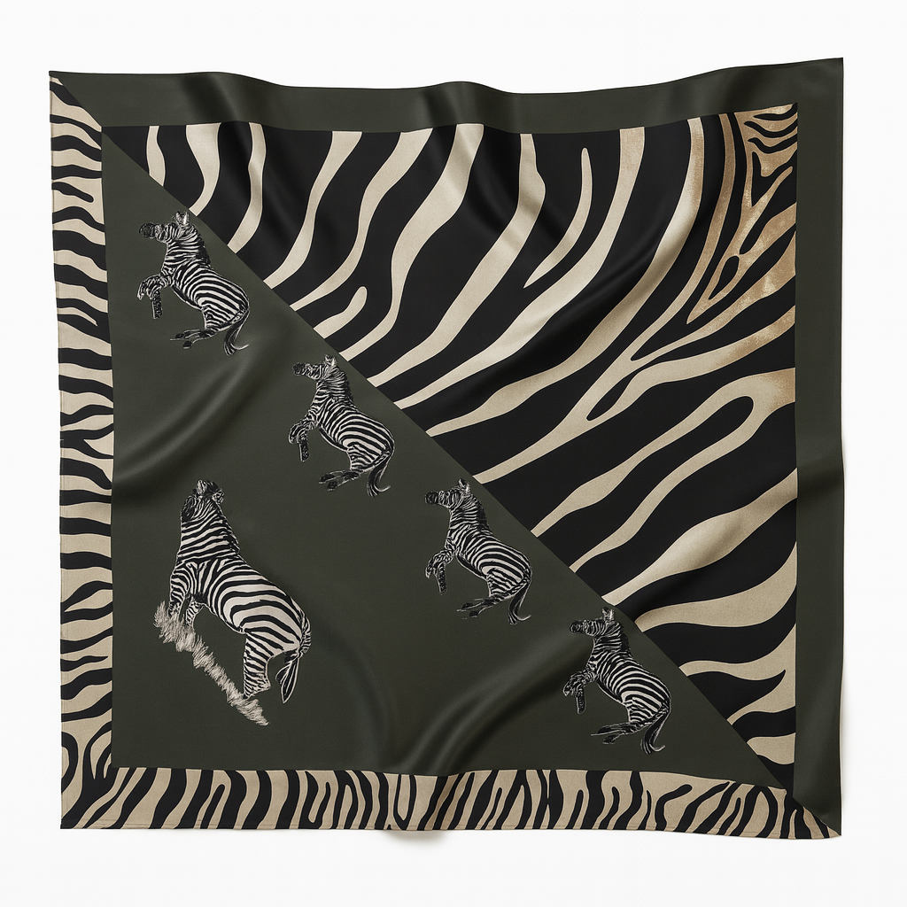 Foulard carré de soie 70 - Le Zèbre Vert-Maison Berettini