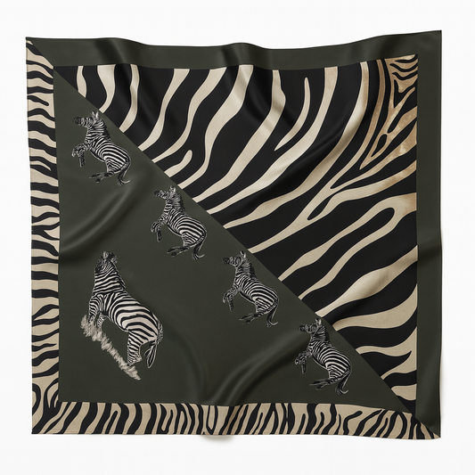 Foulard carré de soie 70 - Le Zèbre Vert-Maison Berettini