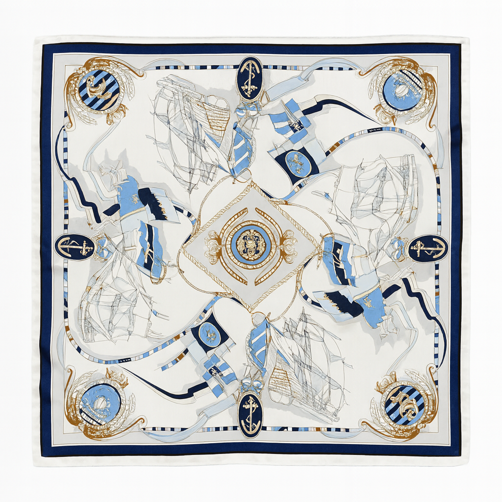 Foulard carré de soie 70 - L'Écume Royale-Maison Berettini