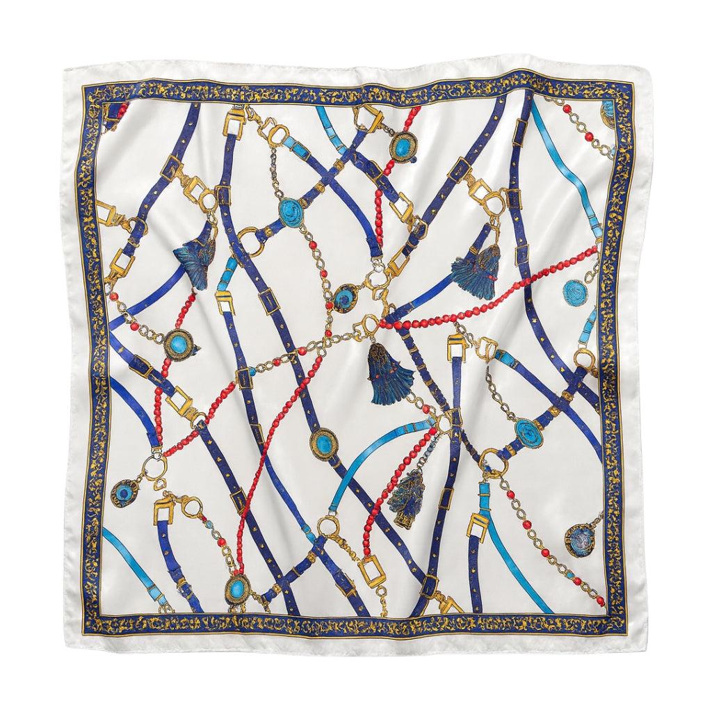 Foulard carré de soie 70 - L'Ornement Cavalier Blanc-Maison Berettini