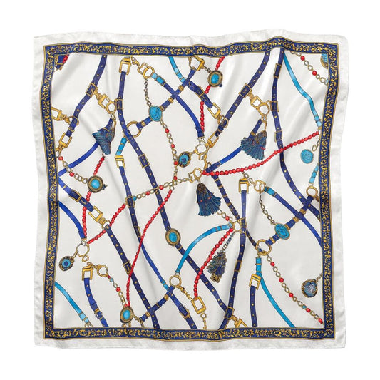Foulard carré de soie 70 - L'Ornement Cavalier Blanc-Maison Berettini