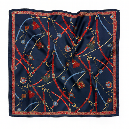 Foulard carré de soie 70 - L'Ornement Cavalier Bleu-Maison Berettini