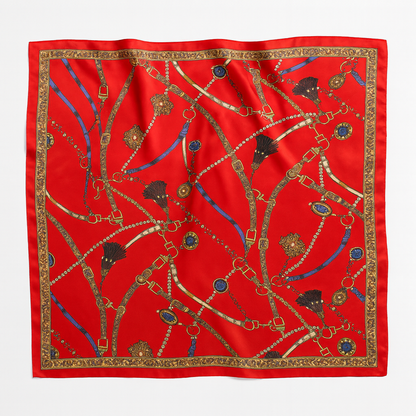 Foulard carré de soie 70 - L'Ornement Cavalier Rouge-Maison Berettini
