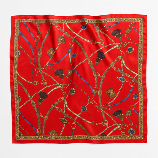Foulard carré de soie 70 - L'Ornement Cavalier Rouge-Maison Berettini