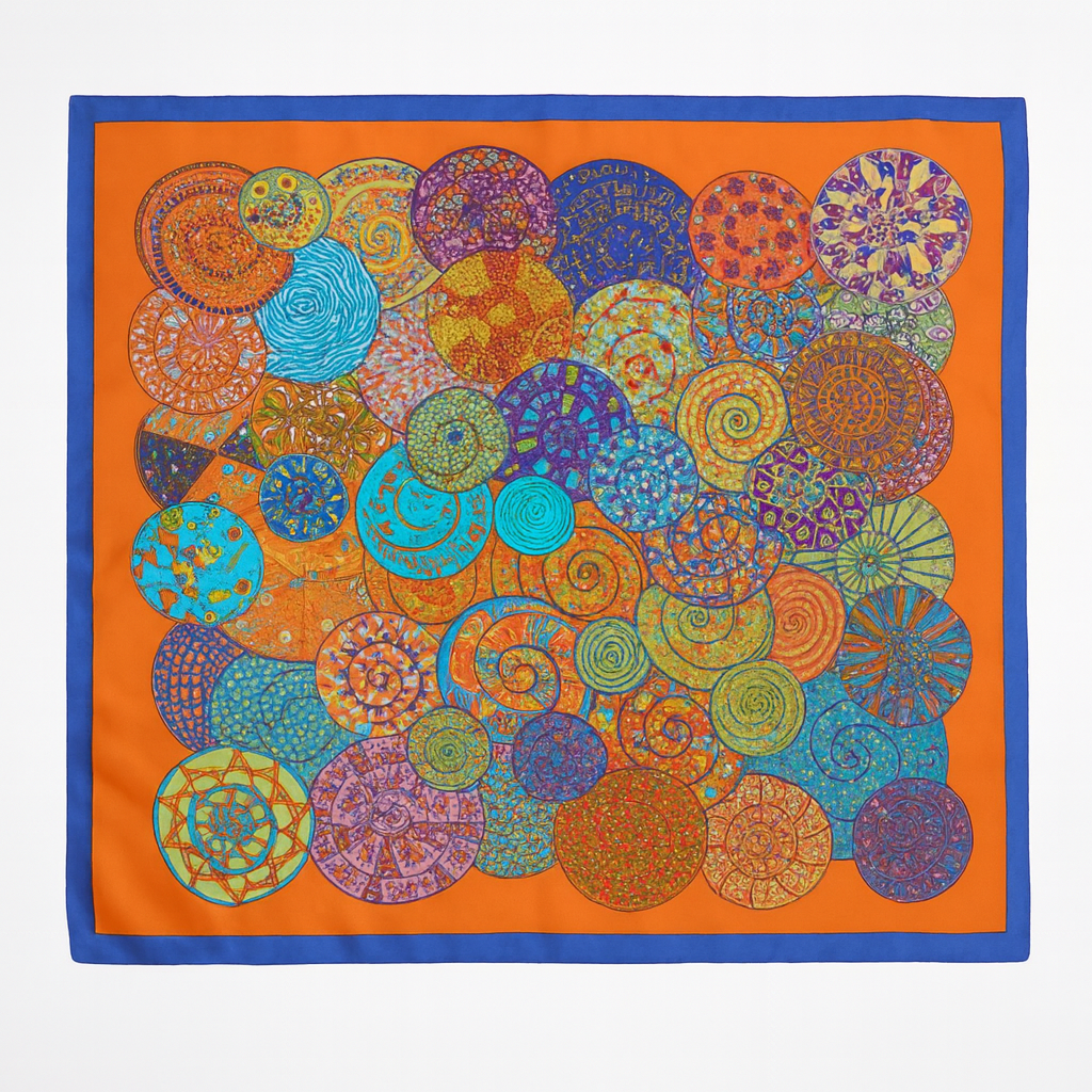 Foulard carré de soie 70 - Mandala Solaire-Maison Berettini