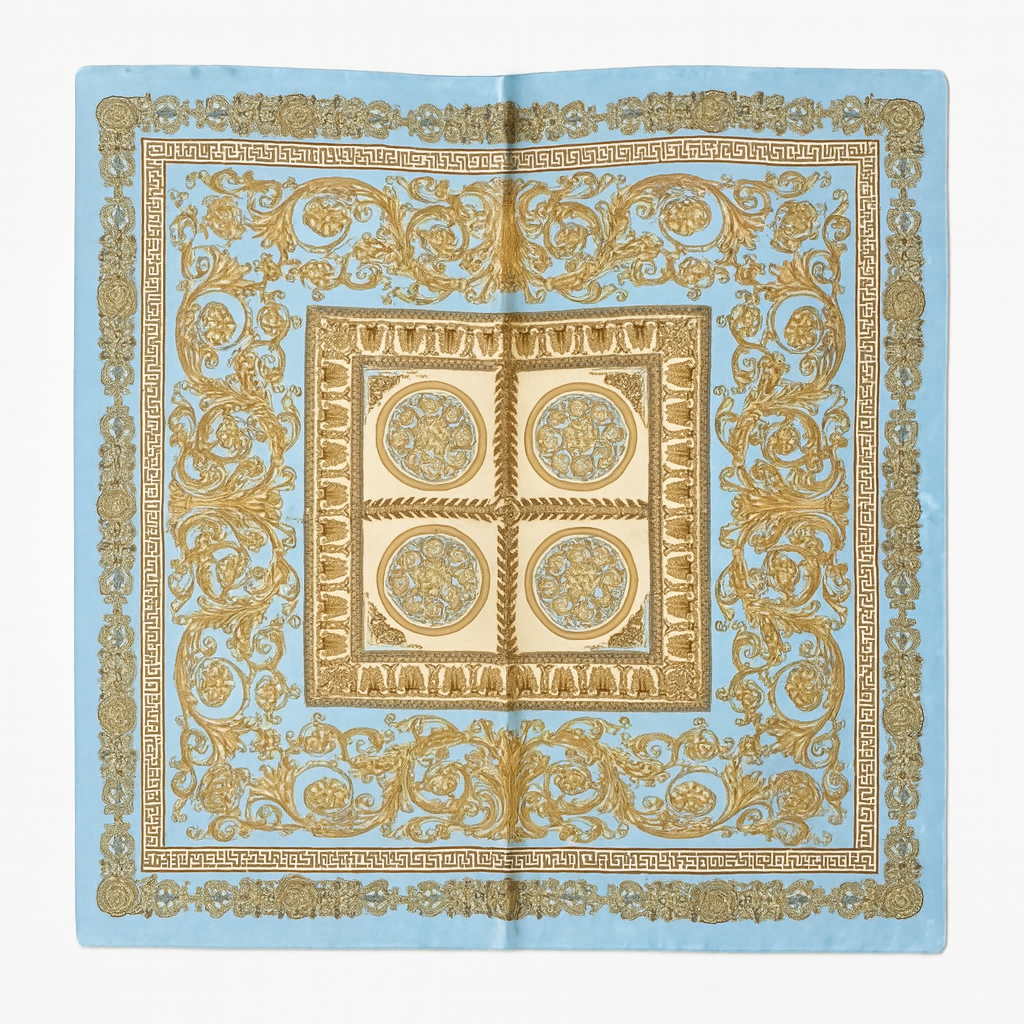 Foulard carré de soie 70 - Or Bleu Baroque-Maison Berettini
