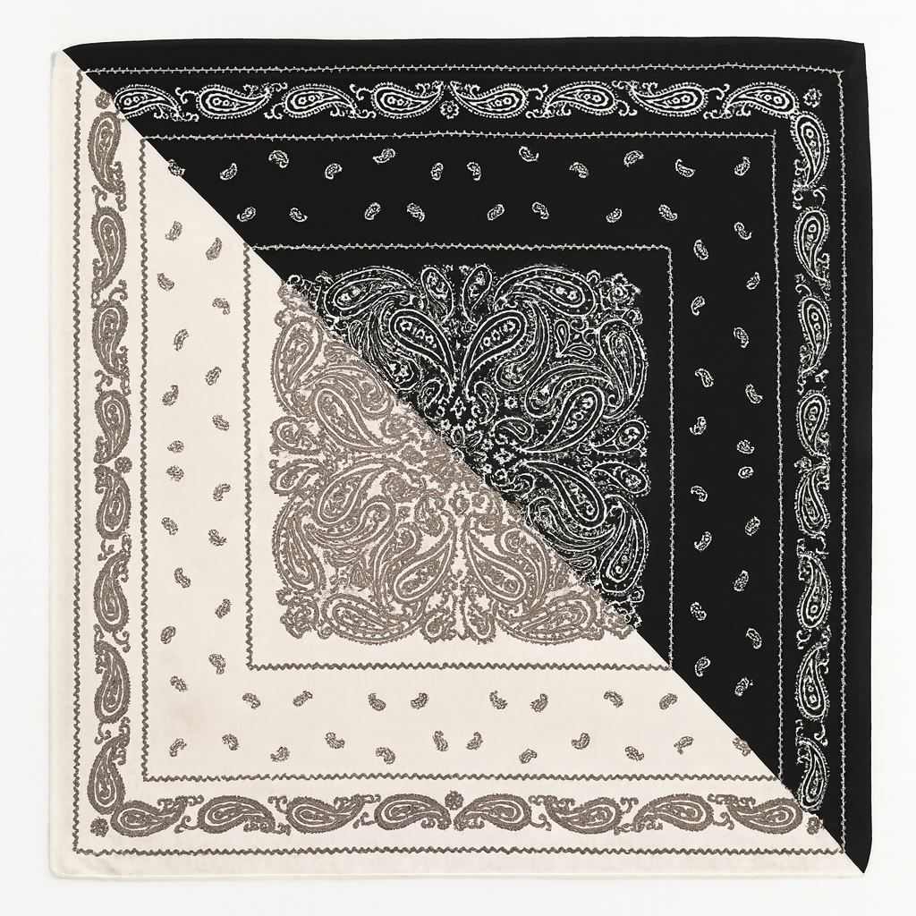 Foulard carré de soie 70 - Paisley Noir et Blanc-Maison Berettini