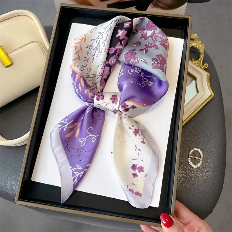 Foulard carré de soie 70 - Patchwork floral violet-Maison Berettini