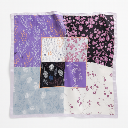 Foulard carré de soie 70 - Patchwork floral violet-Maison Berettini