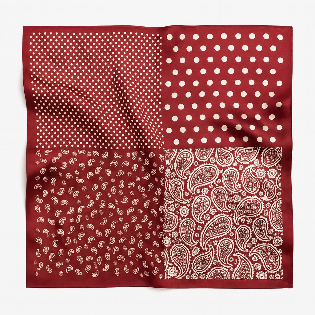 Foulard carré de soie 70 - Patchwork Western Rouge-Maison Berettini