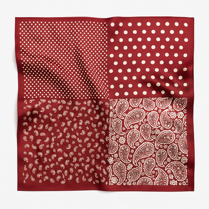Foulard carré de soie 70 - Patchwork Western Rouge-Maison Berettini