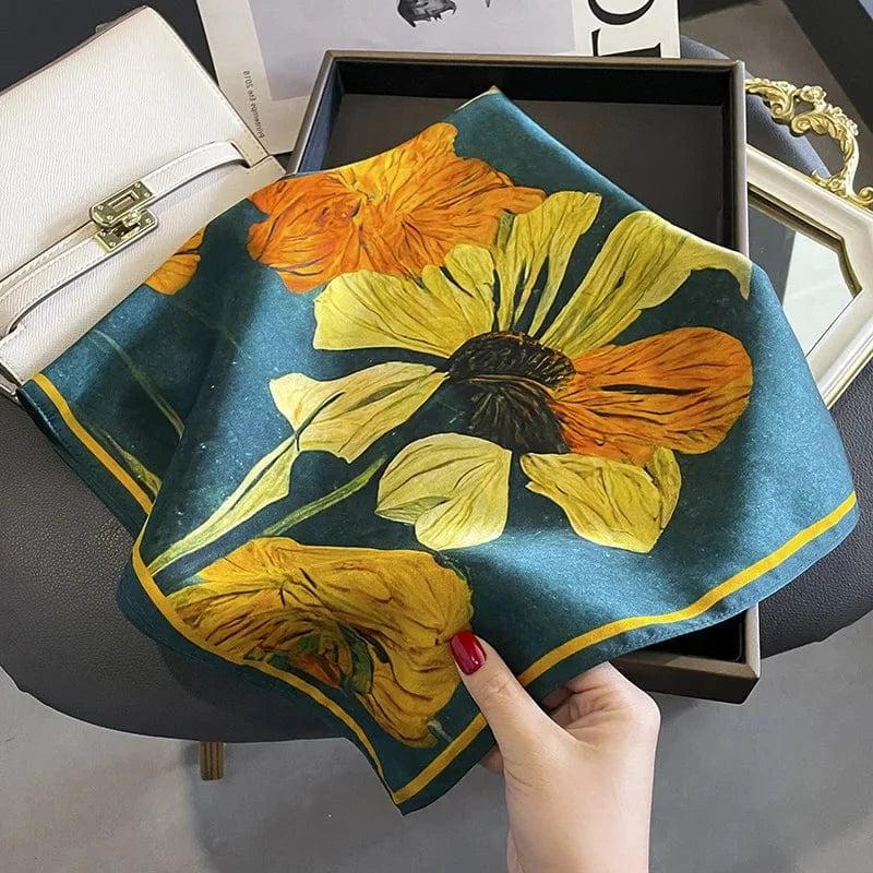 Foulard carré de soie 70 - Soleil Émeraude-Maison Berettini