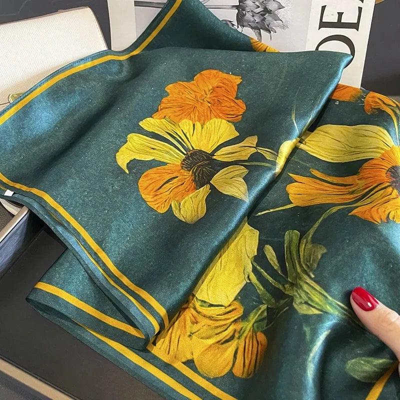 Foulard carré de soie 70 - Soleil Émeraude-Maison Berettini