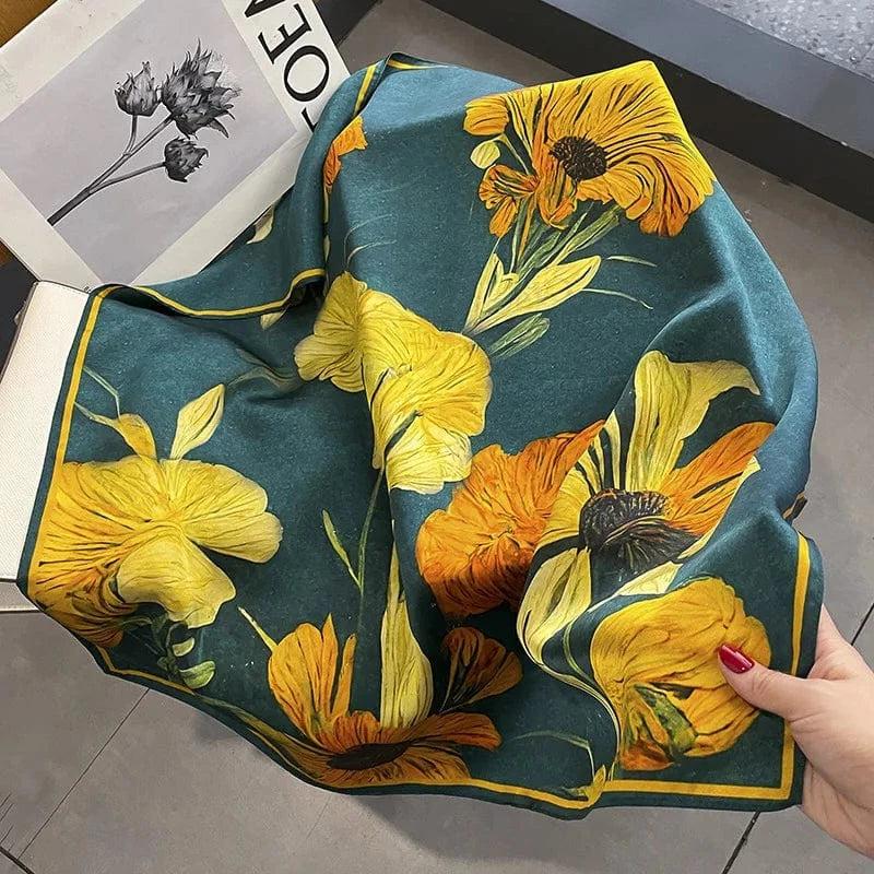 Foulard carré de soie 70 - Soleil Émeraude-Maison Berettini